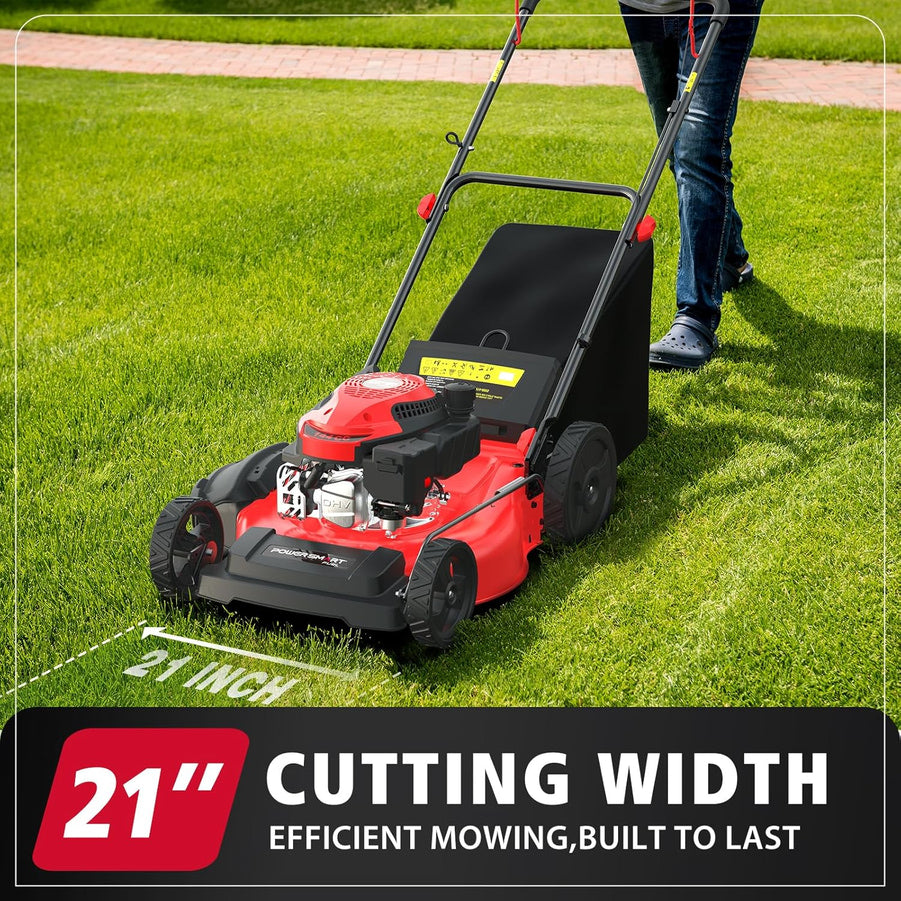 PowerSmart Gas Lawn Mower 21-Inch 144cc Ohv Engine 3-in-1 Push Mower With Bagging