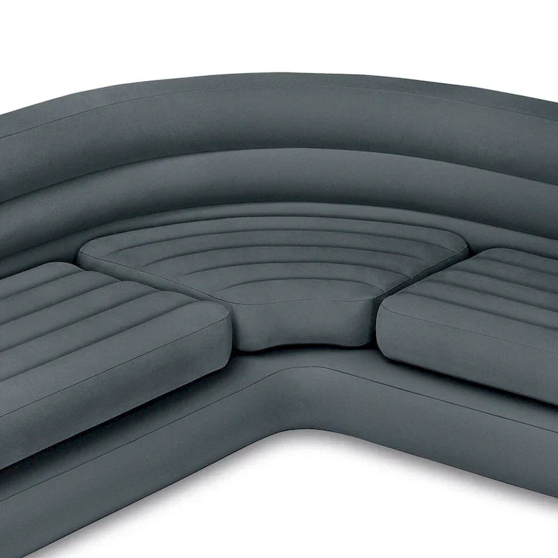 Intex Corner Sofa L-Shaped Inflatable Lounge Couch w/ Cupholders, Gray (2 Pack) - 26