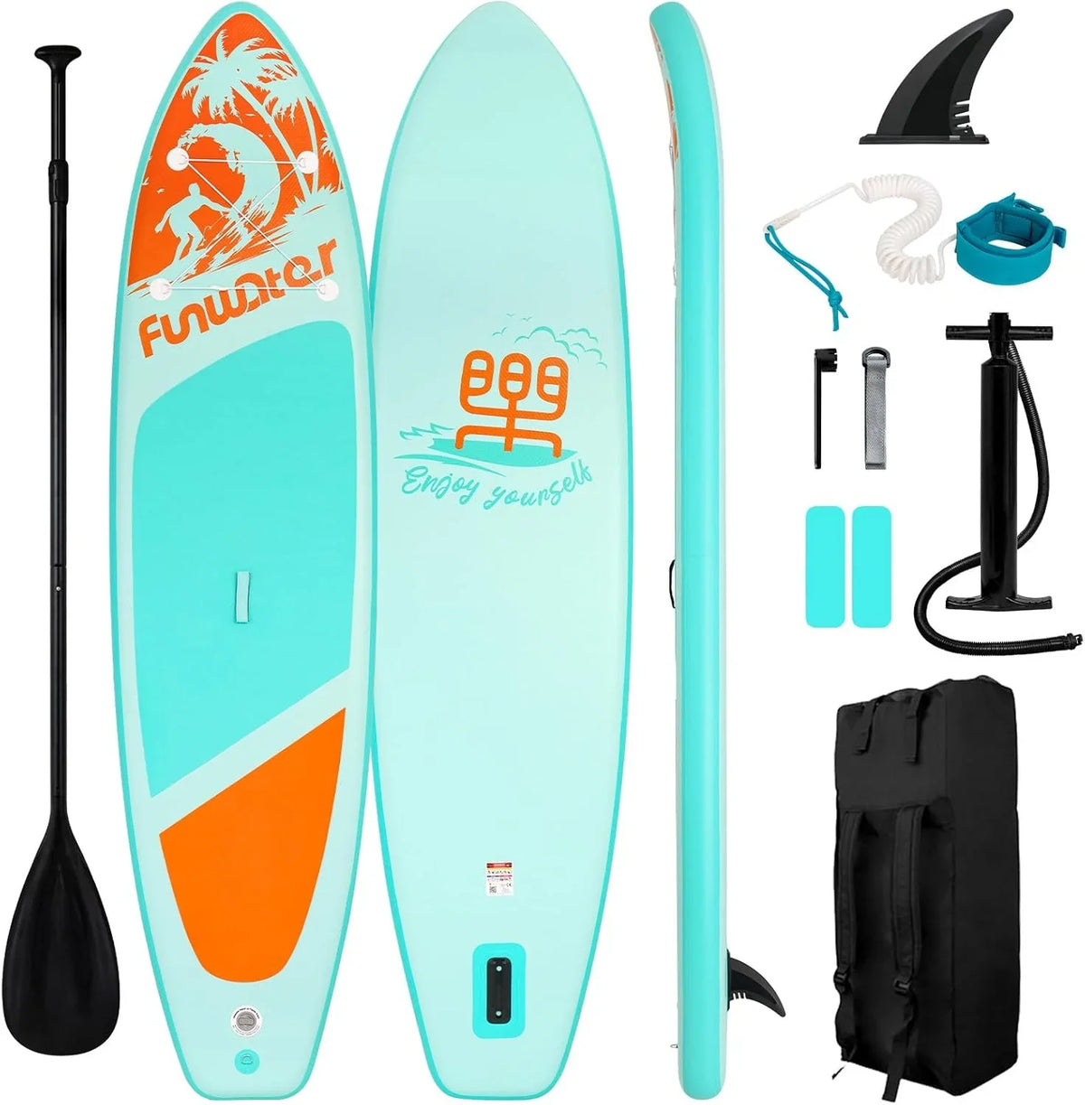 FunWater Inflatable Stand Up Paddle Board with Premium SUP Paddle Accessories, Non-Slip EVA Deck, 11'/10'6' Paddle
