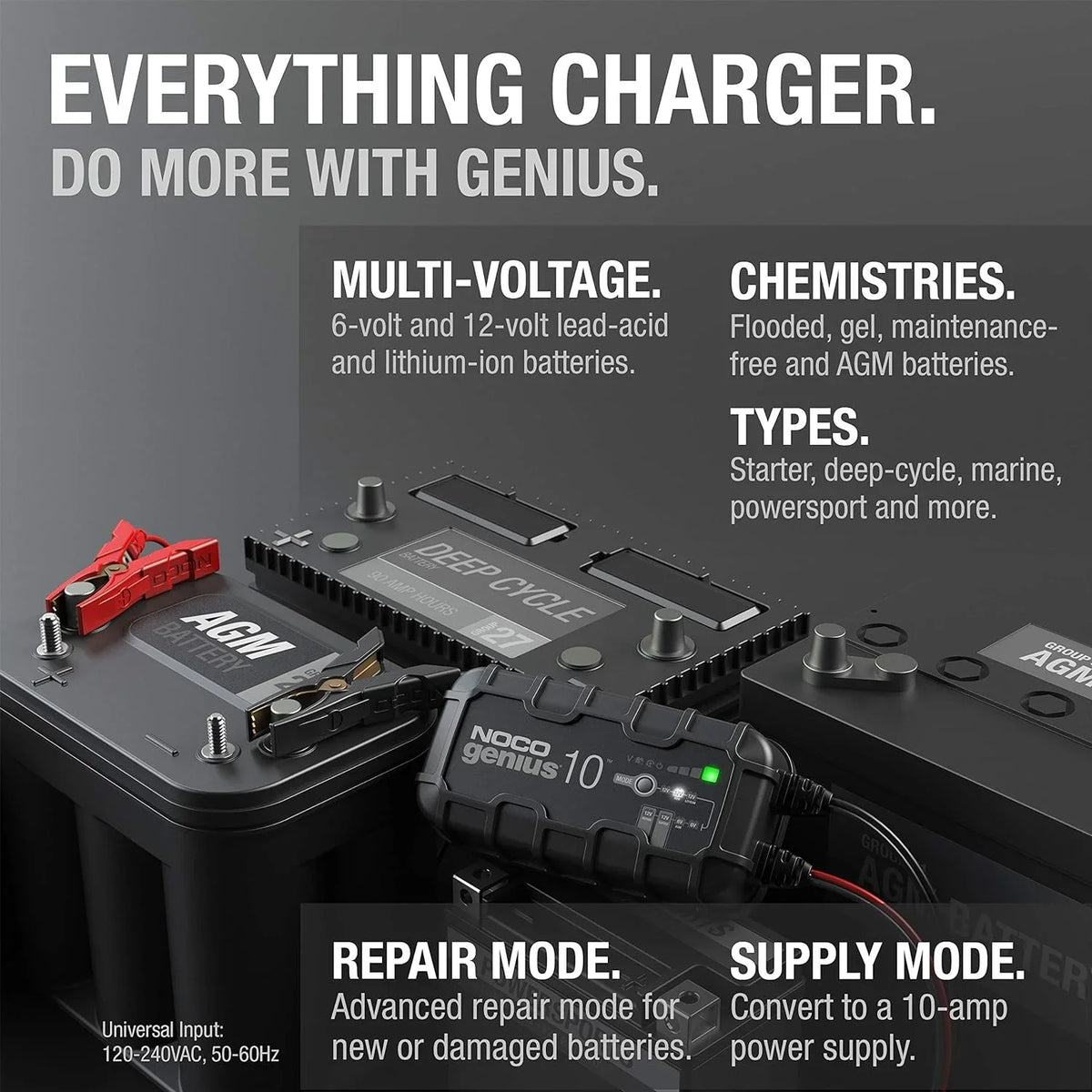 NOCO GENIUS10: 10A 6V/12V Smart Battery Charger, Maintainer and Desulfator