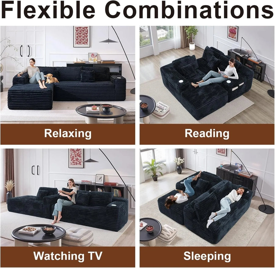 Cloud Sectional Couch With L-Shape Chaise, Modern Modular Sofa With Deep Seat, Built-In Cup Holder And Storage Pocket For Living Room Bedroom