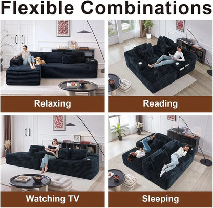 Cloud Sectional Couch With L-Shape Chaise, Modern Modular Sofa With Deep Seat, Built-In Cup Holder And Storage Pocket For Living Room Bedroom