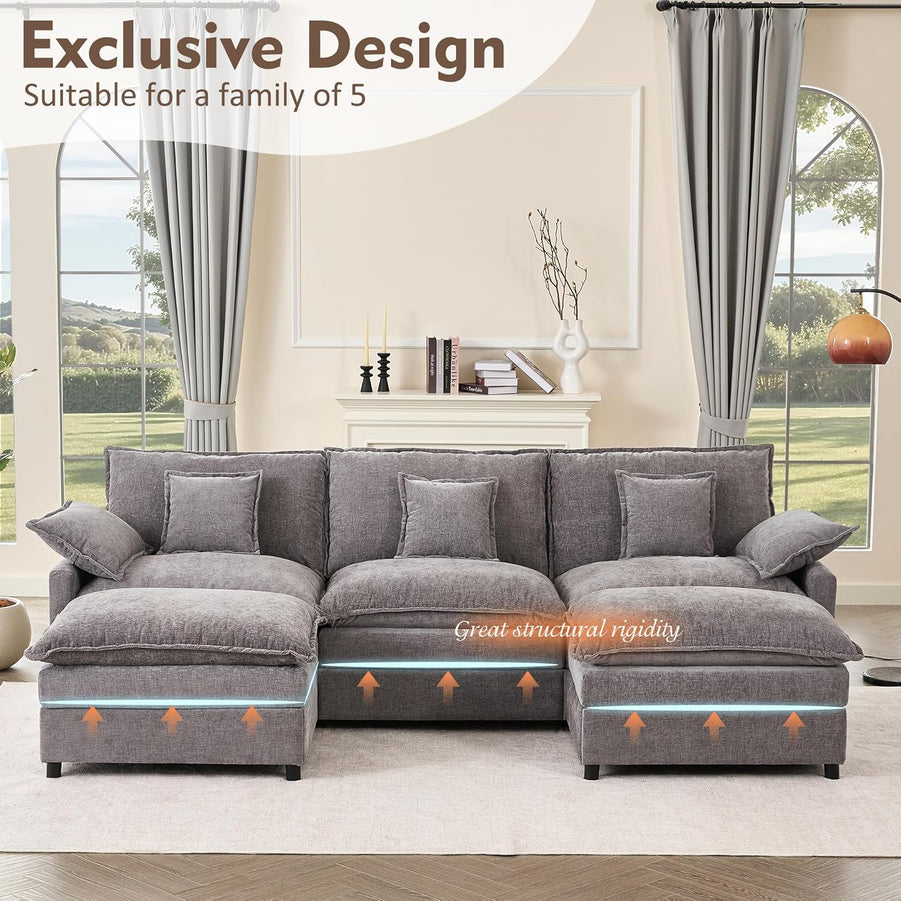 108 In. U Shape Sofa Sectional Sofa Comfortable Cloud Sofa With Removable Footstool