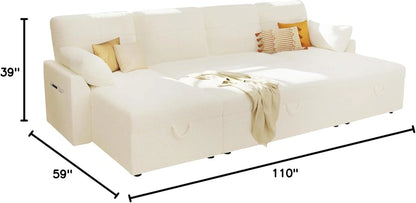 VanAcc Sofa Bed, Sleeper Sofa With Storage Chaise 2-in-1 Pull Out Couch Living Room