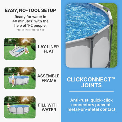 Steel Pro MAX 14 Foot x 48 Inch Round Metal Frame Above Ground Outdoor Swimming Pool Set with 1,000 Filter Pump, Ladder, and Cover, Gray