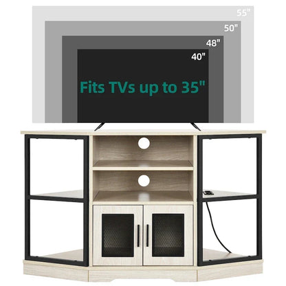 Farmhouse Corner TV Stand Entertainment Center Media Console for TVs up to 55 with Power Outlet