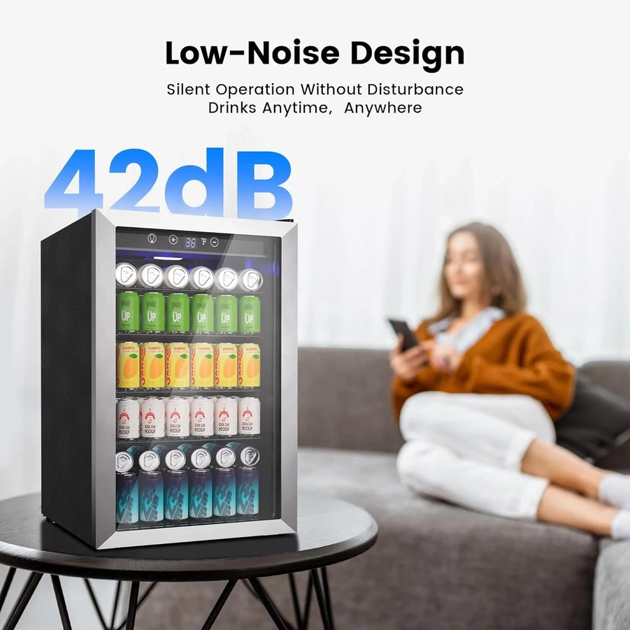 Beverage Refrigerator Cooler- 126 Can Mini Fridge Glass Door For Drinks Soda Beer Wine- Small Refrigerator For Office Bedroom Home Bar