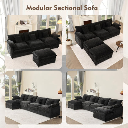 108 In. U Shape Sofa Sectional Sofa Comfortable Cloud Sofa With Removable Footstool