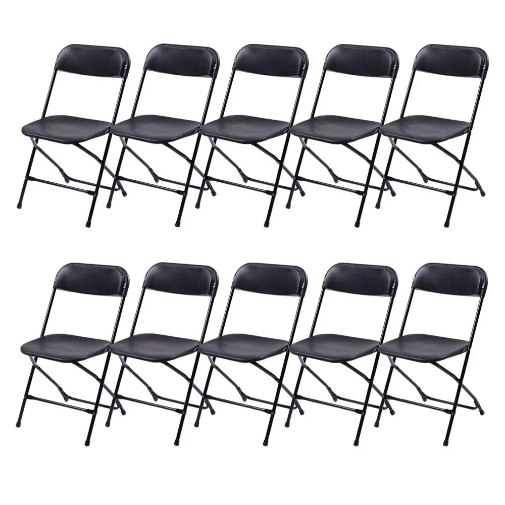Ktaxon 6ft White Folding Table and 10 Pack Folding Chairs Black, Plastic Table and Chair Set