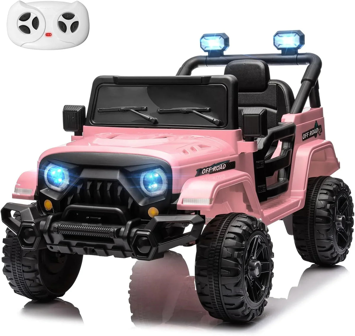 12V Kids Electric Ride on Truck Car Remote Control, Twin 35W Motors 3.5MPH Max Speed, Bluetooth USB Music Player, 4 Wheels Suspension LED Lights Safety Belt, Gift for Boy & Girl-Rosy