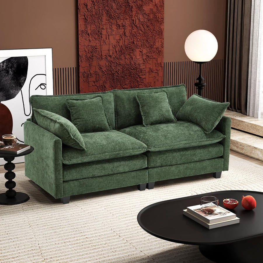 111.4 In. L-Shaped Modern Sofa Modular Cloud Sofa Ottoman 4-Seater Chenille Deep Seat Sofa