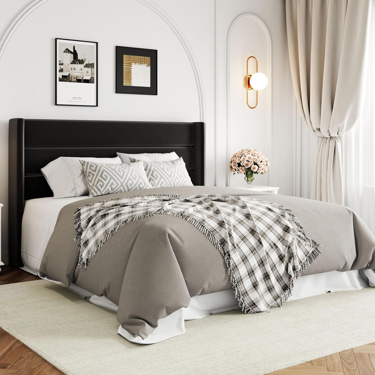 Allewie Queen Size Lift Up Storage Bed, Modern Wingback Headboard, Hydraulic Support, No Box Spring Needed, Light Beige