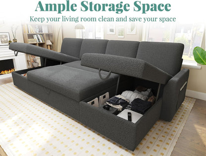 VanAcc Sofa Bed, Sleeper Sofa With Storage Chaise 2-in-1 Pull Out Couch Living Room