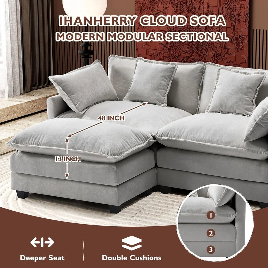 111.4 In. L-Shaped Modern Sofa Modular Cloud Sofa Ottoman 4-Seater Chenille Deep Seat Sofa