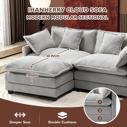 111.4 In. L-Shaped Modern Sofa Modular Cloud Sofa Ottoman 4-Seater Chenille Deep Seat Sofa