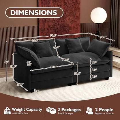 111.4 In. L-Shaped Modern Sofa Modular Cloud Sofa Ottoman 4-Seater Chenille Deep Seat Sofa