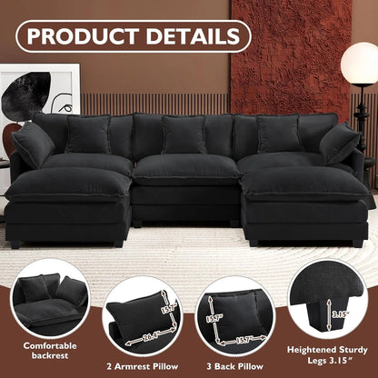 111.4 In. L-Shaped Modern Sofa Modular Cloud Sofa Ottoman 4-Seater Chenille Deep Seat Sofa