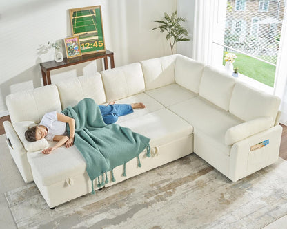 VanAcc Sofa Bed, Sleeper Sofa With Storage Chaise 2-in-1 Pull Out Couch Living Room