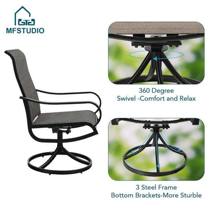 8 Pieces Patio Dining Set With Umbrella, Outdoor Furniture Set With 6 Sling Dining Swivel Chairs