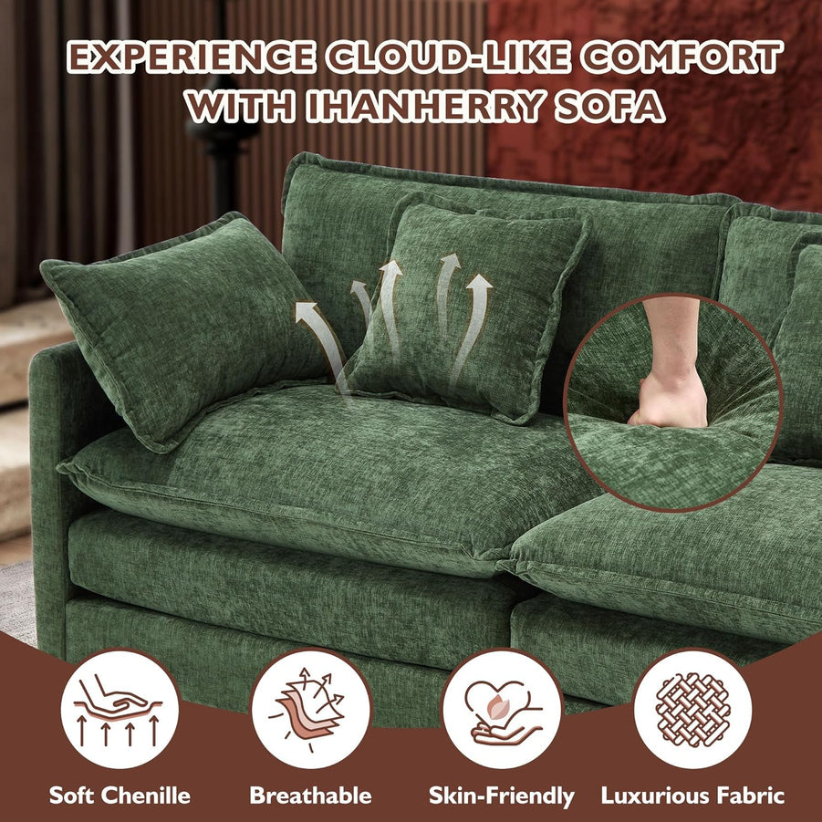 111.4 In. L-Shaped Modern Sofa Modular Cloud Sofa Ottoman 4-Seater Chenille Deep Seat Sofa
