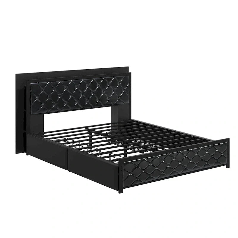 Moasis Queen Size PU Bed Frame LED Upholstered Platform Bed Frame