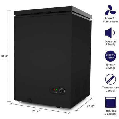 Northair Chest Freezer C 3.5 Cu. Ft. With 2 Removable Baskets C Reach In Freezer Chest C Quiet Compact Freezer C 7 Temperature Settings C Black