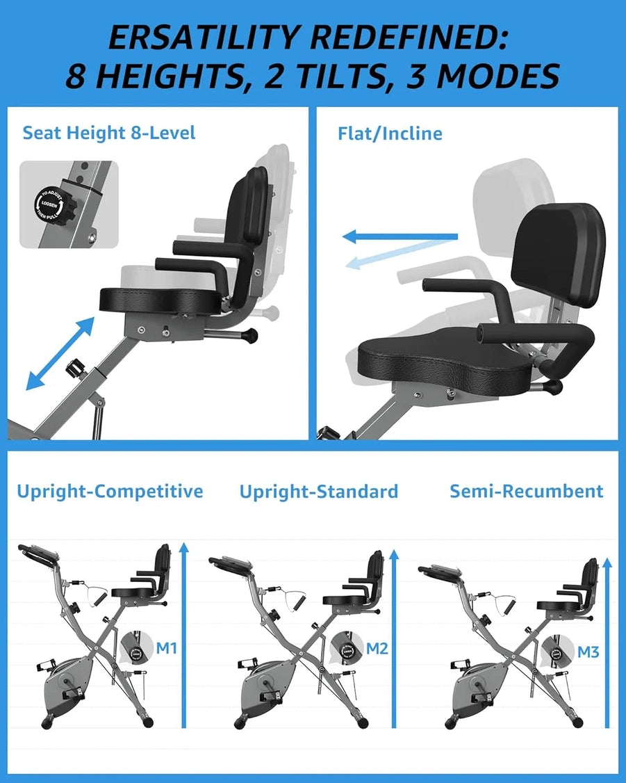 Foldable Exercise Bike Stationary Bikes For Home, 5-in-1 Indoor Workout Bike, Cycling Bike With 16-Level Quiet Magnetic Resistance