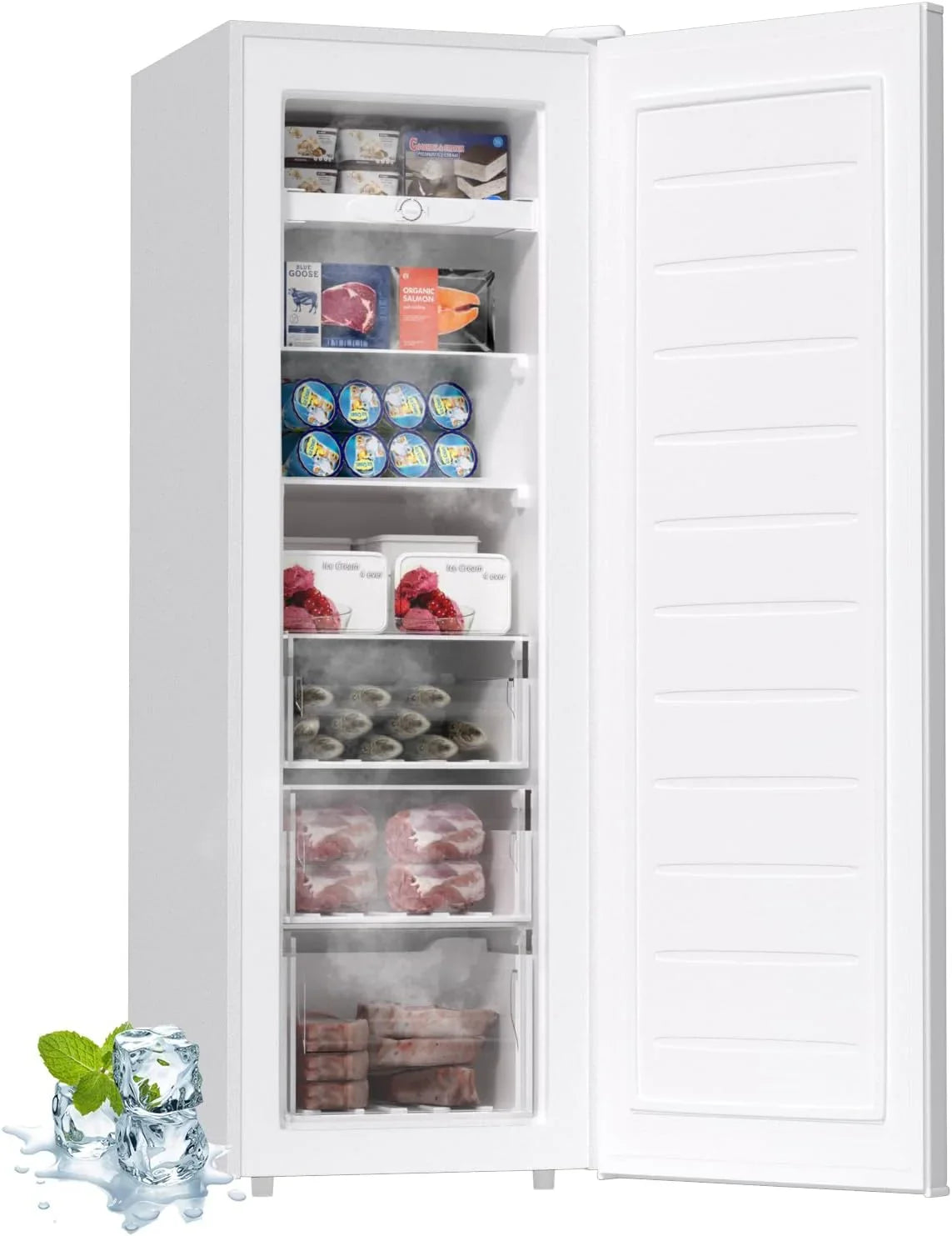 BANGSON Upright Freezer, 7.0 Cu.ft Stand Up Freezer, Convertible Upright Freezer/Refrigerator, Single Door for Kitchen,Garage, Office, Apartment, Silver