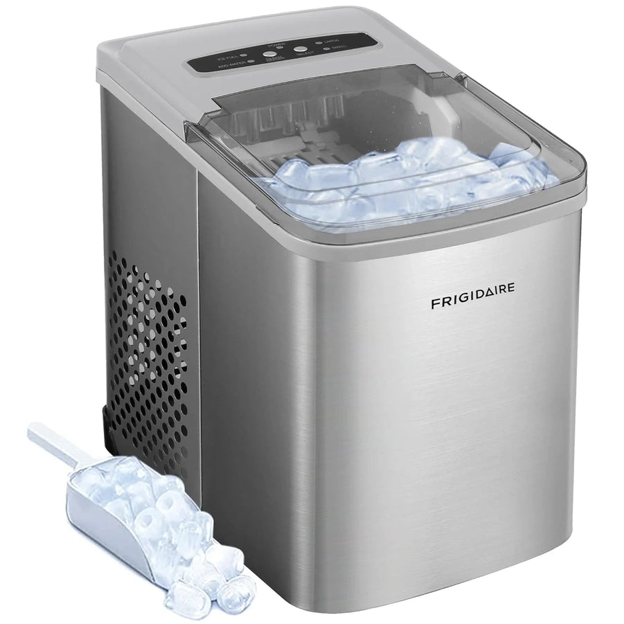 Frigidaire Countertop Portable, 26 Lb Per Day Nugget Ice Maker Machine, Red Stainless Steel