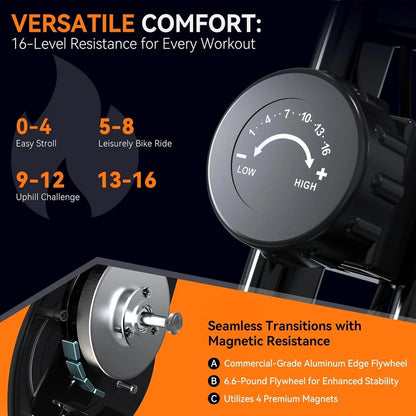 Foldable Exercise Bike Stationary Bikes For Home, 5-in-1 Indoor Workout Bike, Cycling Bike With 16-Level Quiet Magnetic Resistance