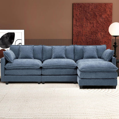 111.4 In. L-Shaped Modern Sofa Modular Cloud Sofa Ottoman 4-Seater Chenille Deep Seat Sofa