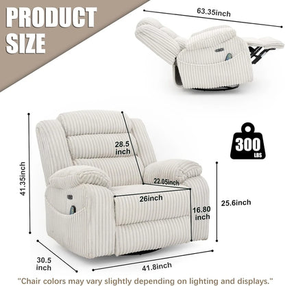 Electric Rotary Rocker Lounge Chair For Adults With Massage And Calories, USB And C Charging Ports