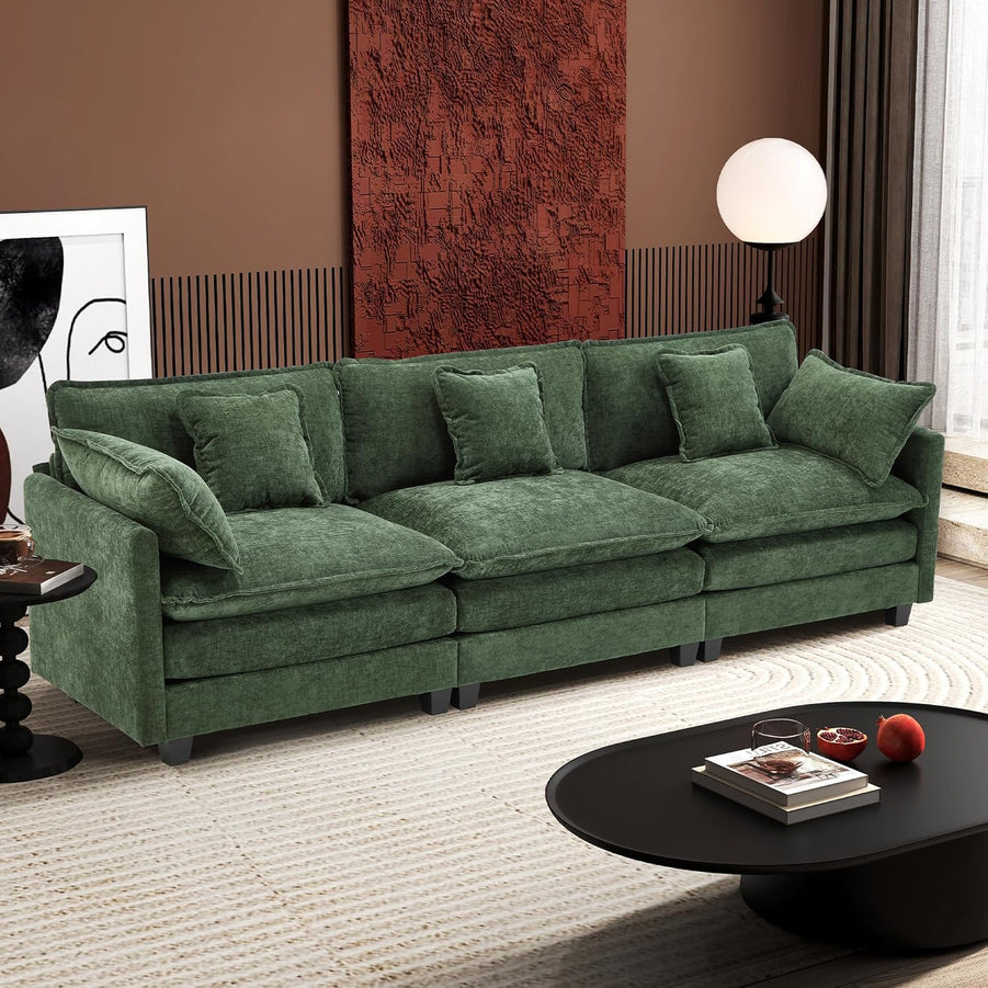 111.4 In. L-Shaped Modern Sofa Modular Cloud Sofa Ottoman 4-Seater Chenille Deep Seat Sofa