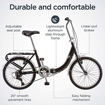 Schwinn Loop Adult Folding Bike for Men and Women, 20-inch Wheels, 7-Speed Drivetrain
