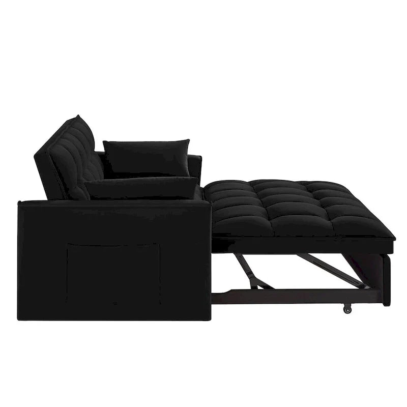 4 in1 Loveseat Sofa Bed with Armrests & Storage Pockets, Multi-Function Tufted Pull-out Sofa Bed with Adjustable Backrest