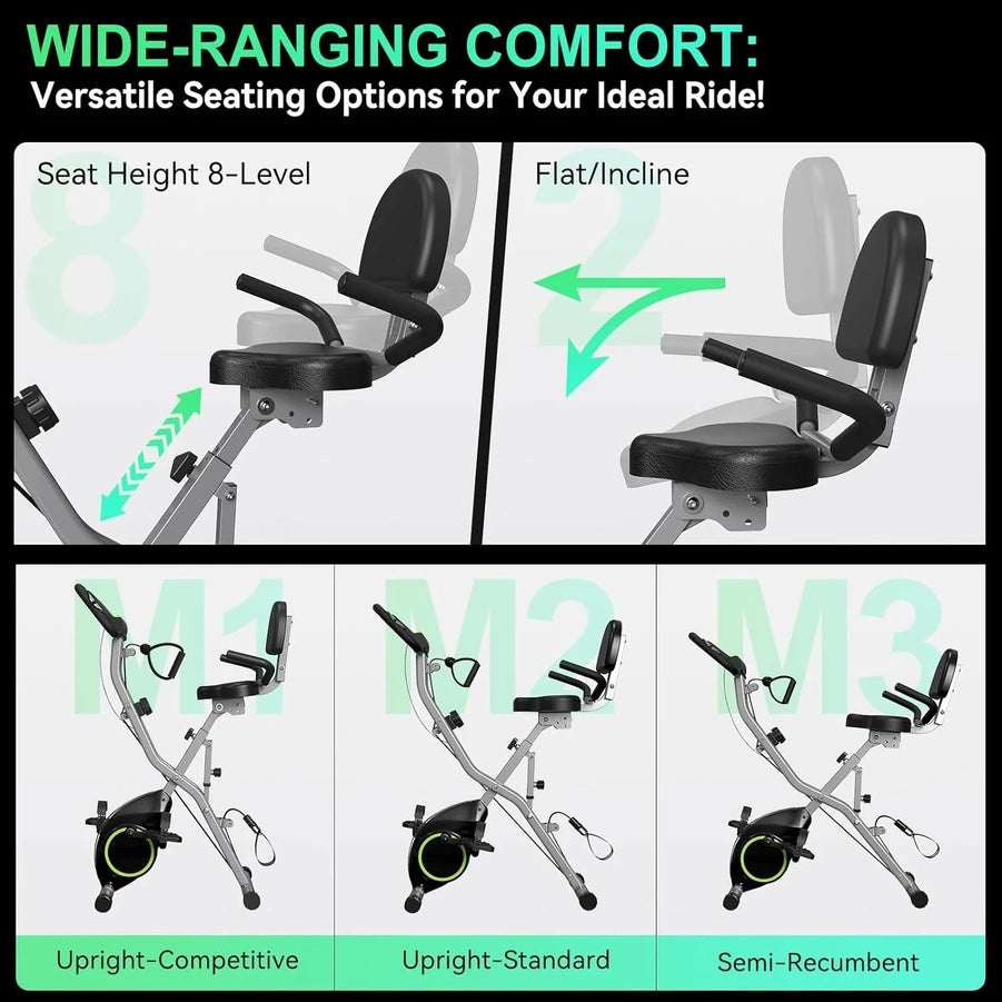 Foldable Exercise Bike Stationary Bikes For Home, 5-in-1 Indoor Workout Bike, Cycling Bike With 16-Level Quiet Magnetic Resistance