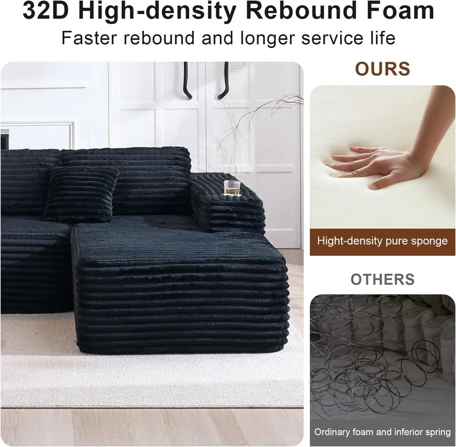 Cloud Section Sofa With L-Shaped Recliner Modern Modular Sofa Built-In Cup Holder