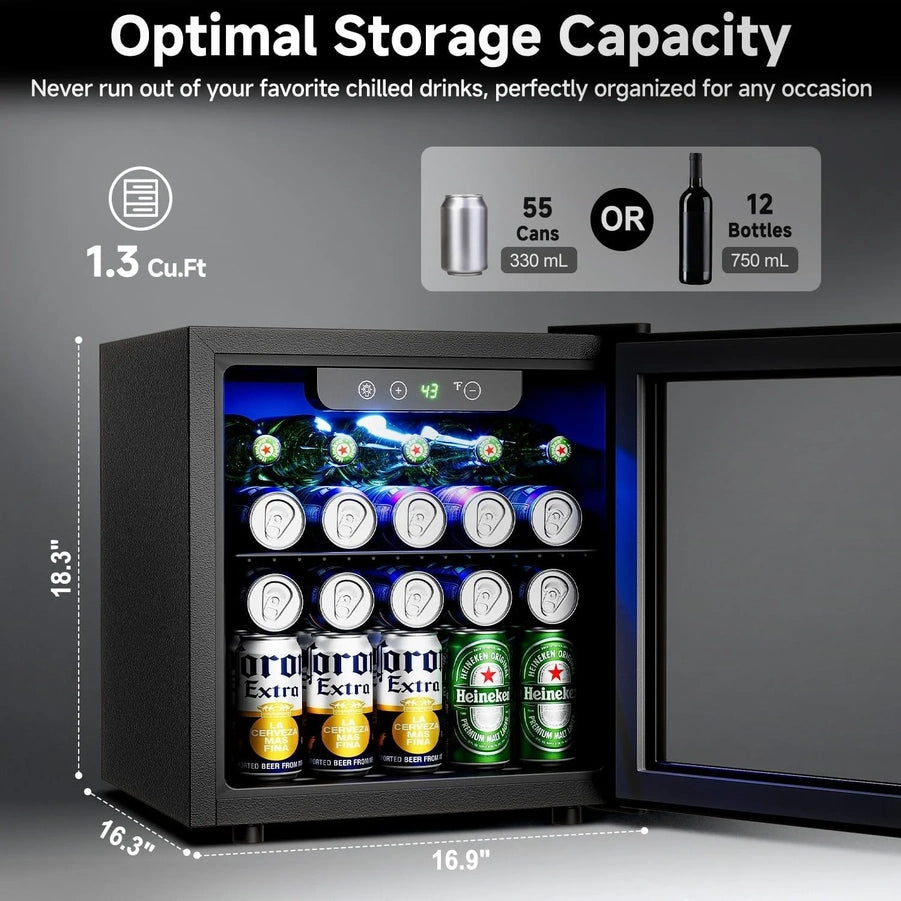 Beverage Refrigerator Cooler- 126 Can Mini Fridge Glass Door For Drinks Soda Beer Wine- Small Refrigerator For Office Bedroom Home Bar