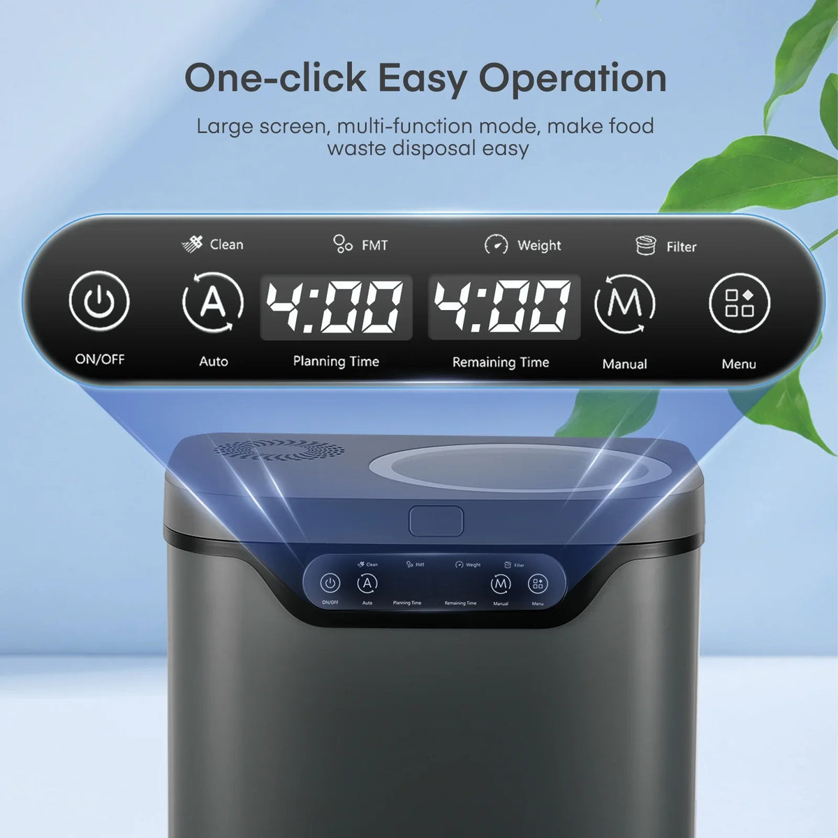 4L Electric Composter for Kitchen, Countertop Compost Bin Indoor with Visible Window, LED Display