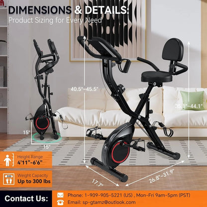 Foldable Exercise Bike Stationary Bikes For Home, 5-in-1 Indoor Workout Bike, Cycling Bike With 16-Level Quiet Magnetic Resistance