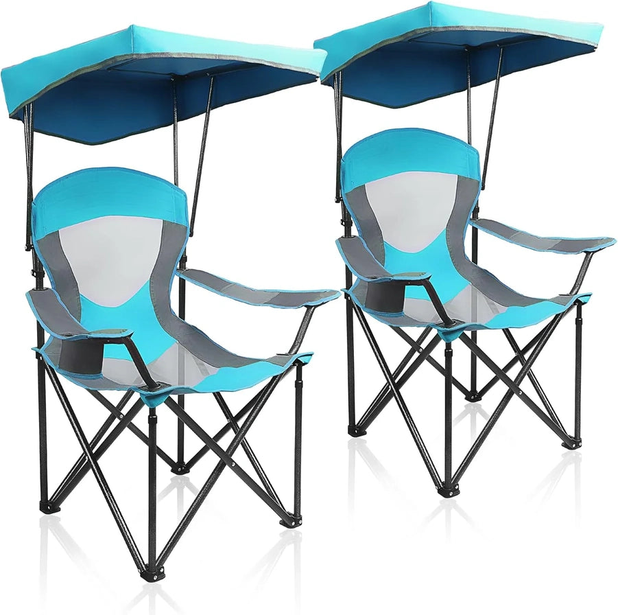 Alpha Camp Heavy Duty Canopy Camping Chair, 350 Lbs Capacity Oversized Folding Chair With Adjustable Sunshade