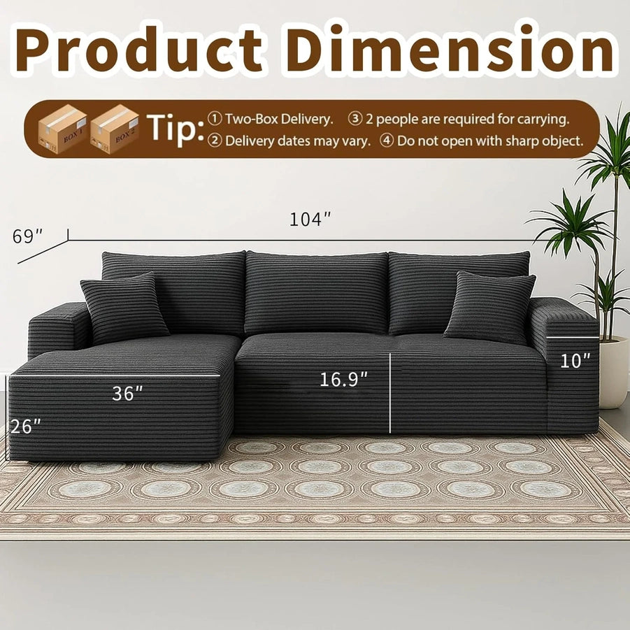 Cloud Sectional Couch With L-Shape Chaise Modern Modular Sofa With Deep Seat Modern Comfy Furniture Bedroom Lounge Dorm Office Apartment Home