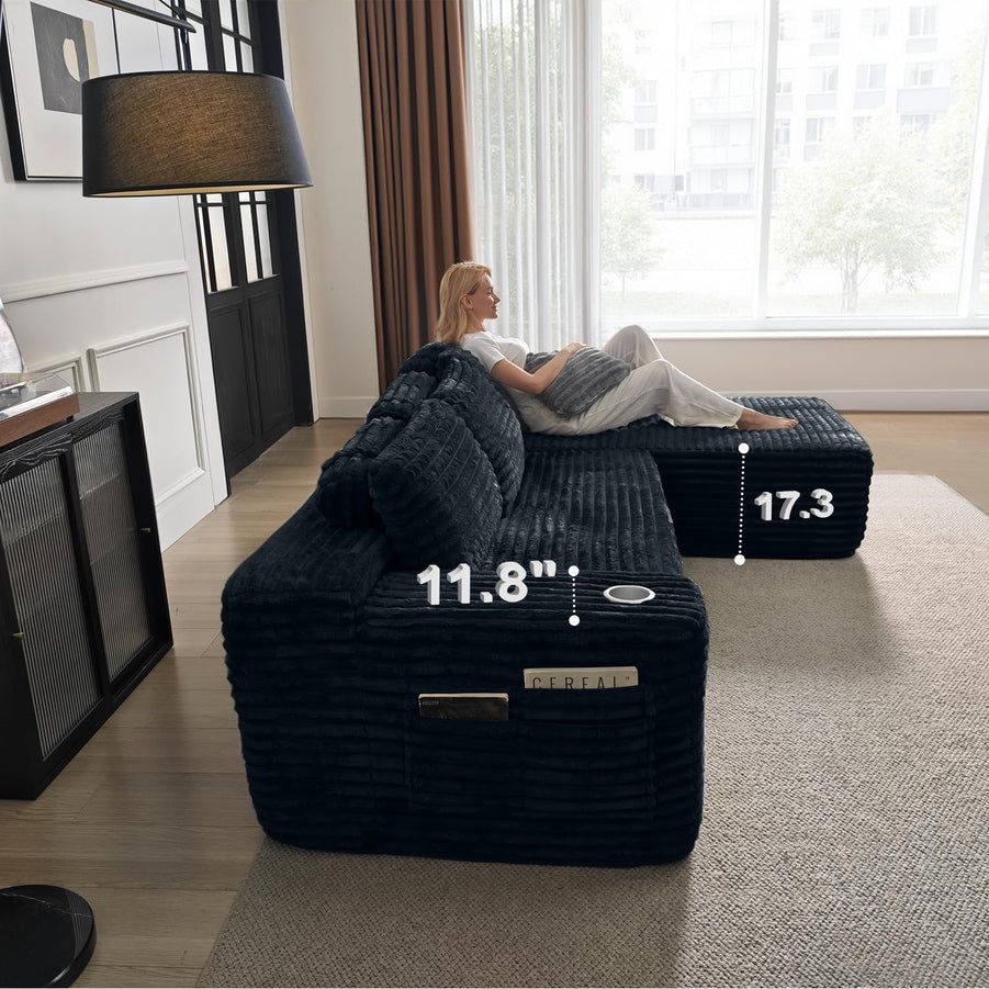 Cloud Sectional Couch With L-Shape Chaise Modern Modular Sofa Deep Seat Built-In Cup Holder