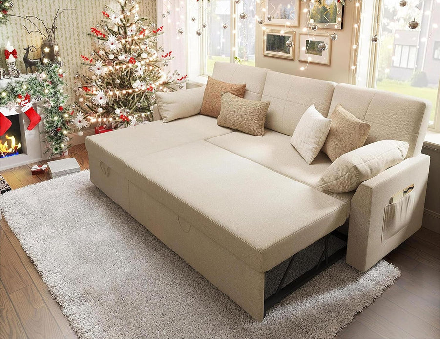 VanAcc Sofa Bed, Sleeper Sofa With Storage Chaise 2-in-1 Pull Out Couch Living Room