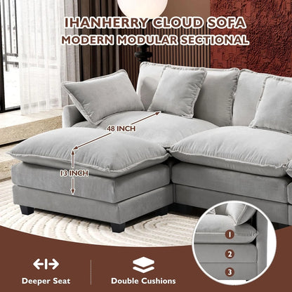 111.4 In. L-Shaped Modern Sofa Modular Cloud Sofa Ottoman 4-Seater Chenille Deep Seat Sofa
