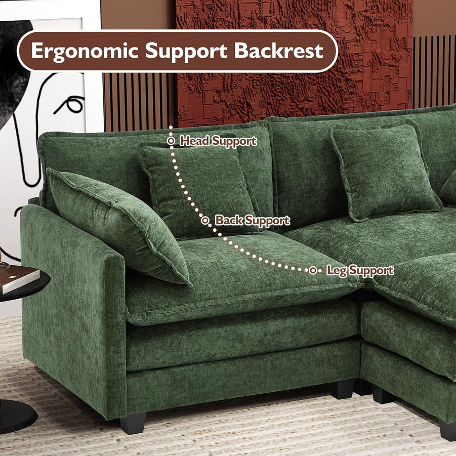 111.4 In. L-Shaped Modern Sofa Modular Cloud Sofa Ottoman 4-Seater Chenille Deep Seat Sofa
