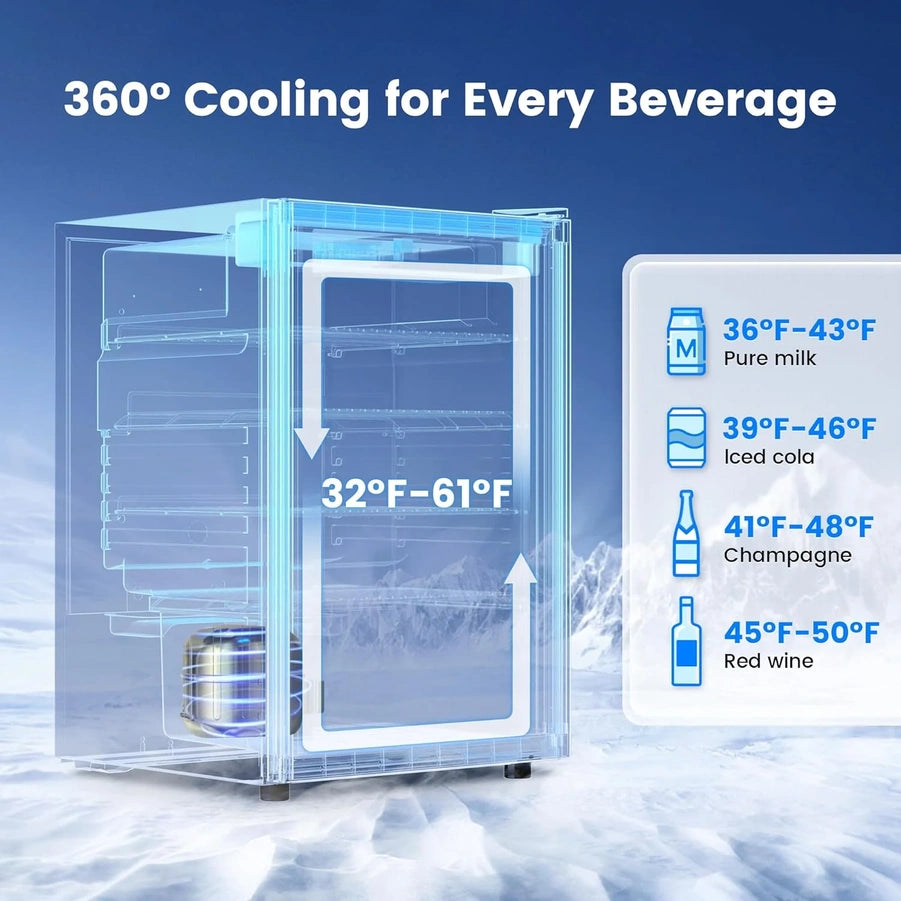 Beverage Refrigerator Cooler- 126 Can Mini Fridge Glass Door For Drinks Soda Beer Wine- Small Refrigerator For Office Bedroom Home Bar