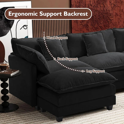 111.4 In. L-Shaped Modern Sofa Modular Cloud Sofa Ottoman 4-Seater Chenille Deep Seat Sofa