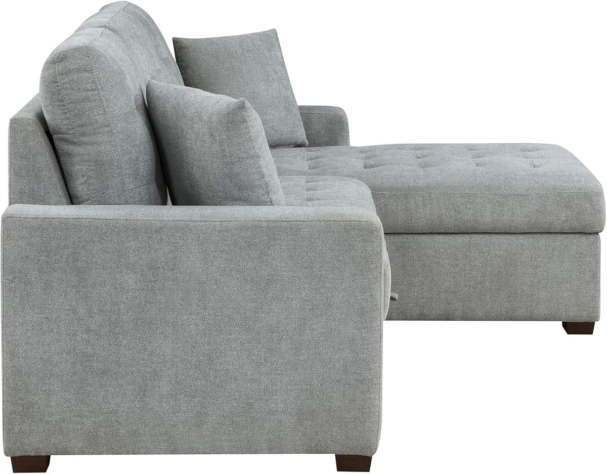 Sleeper Sofa, L Shape Sectional Couch with Right Storage Chaise and Pull Out Sofa Bed, Grey