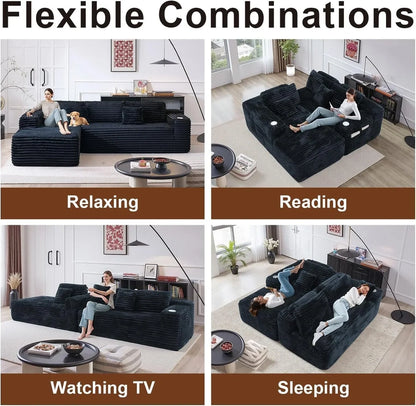 Cloud Section Sofa With L-Shaped Recliner Modern Modular Sofa Built-In Cup Holder